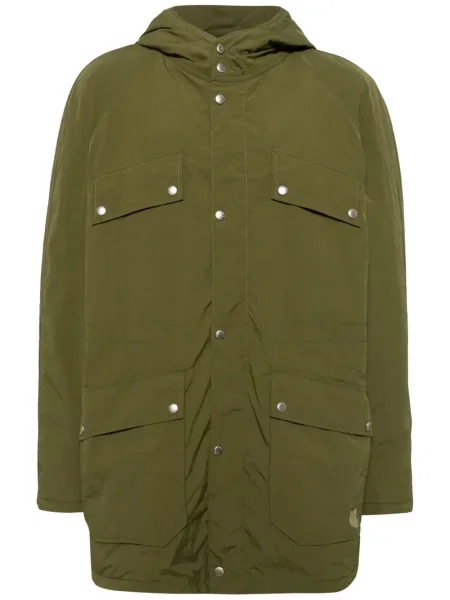 Geacă parka Maison Kitsune cu glugă cu aplicații verde