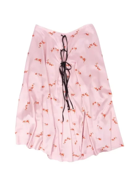 Fustă Ganni cu șireturi cu model floral cu imagine roz