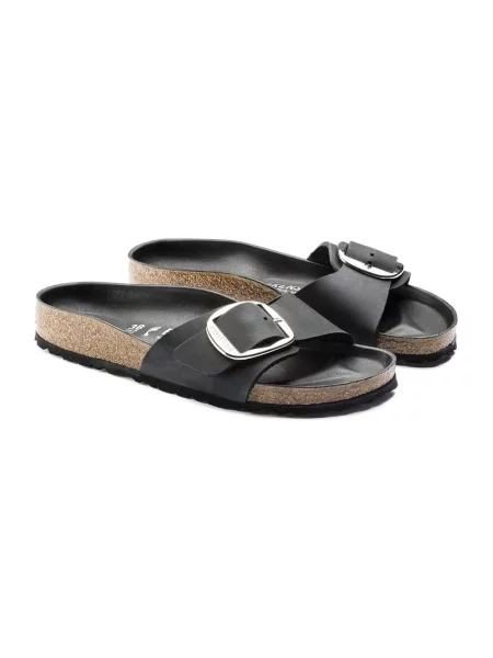 Klapki Birkenstock skórzane na sprzączkę czarne