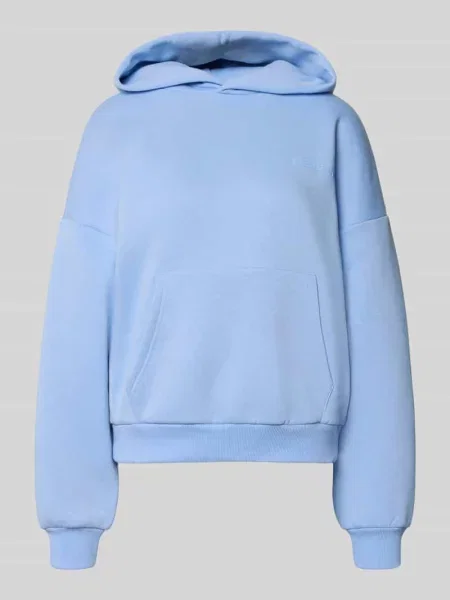 Bluza z kapturem z logo i kieszenią kangurką Review błękitna