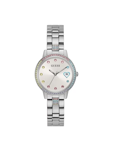 Lniany zegarek Guess w serca szary