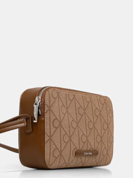 Calvin Klein Ročna torba Emblem Aop Jacquard Camera Bag Rjava bež