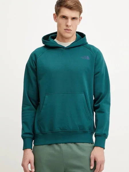 Суичър с качулка The North Face с качулка с принт зелено