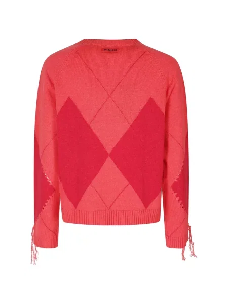 Pulover Pinko cu franjuri cu model argyle roșu
