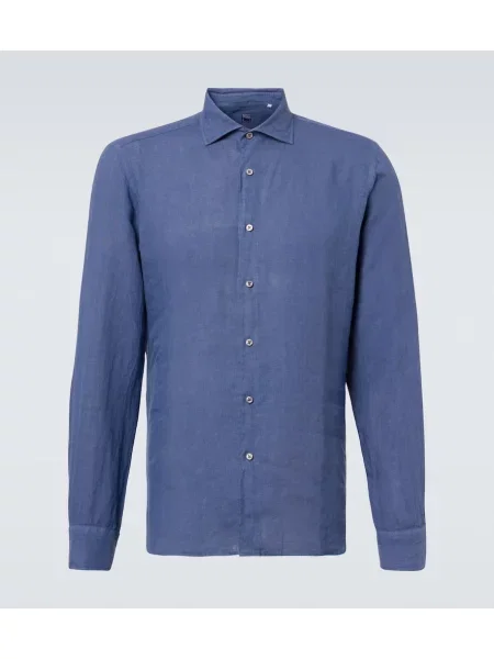 Lněná košile Fedeli modrá