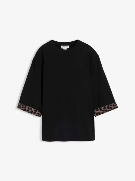 Bluza z mieszanki bawełny z nadrukiem panterki czarna