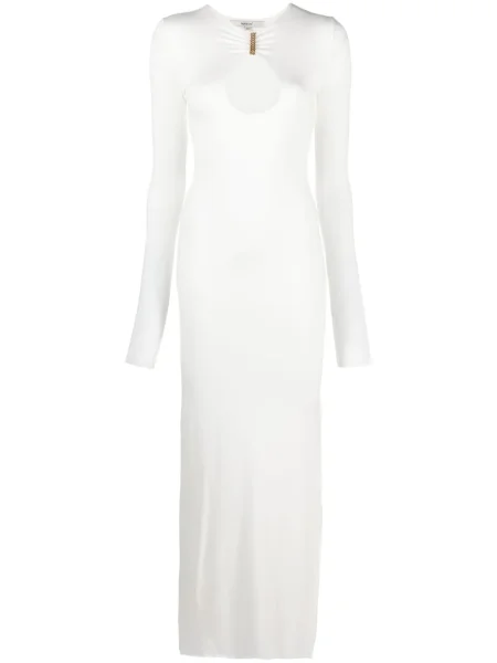 Rochie midi Manuri până la genunchi de costum alb