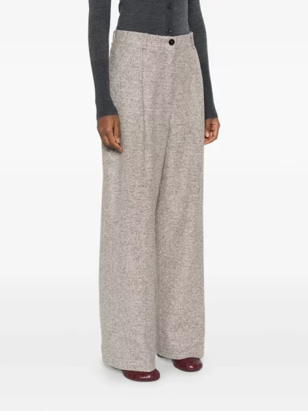 Pantaloni Mark Kenly Domino Tan din tweed plisate maro