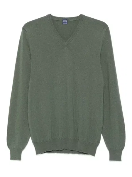 Sweter Fedeli z dekoltem w serek zielony