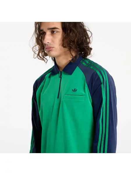 Велур поло тениска Adidas Originals с принт зелено