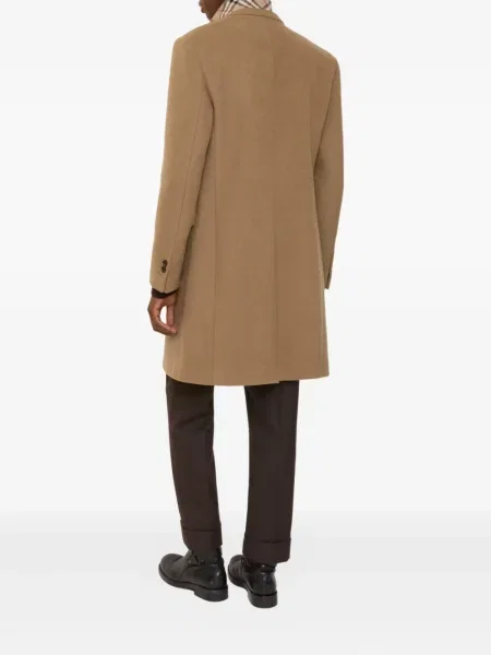 Palton Burberry de lână cu un singur rând de nasturi maro