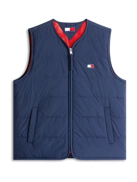 Tommy Jeans Brezrokavnik HERITAGE mornarska / živo rdeča bela