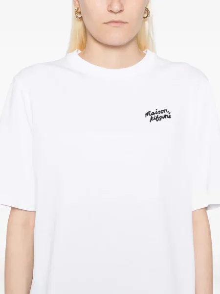 Тениска Maison Kitsuné бродирана бяло