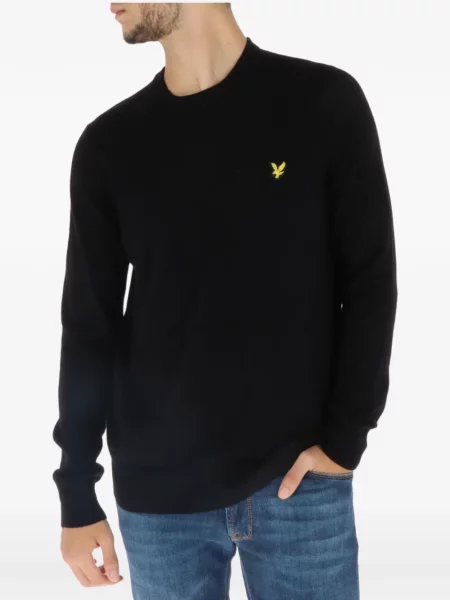 Pulover Lyle & Scott cu broderie cu decolteu rotund negru