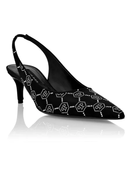 Satynowa czółenka Philipp Plein z otwartą piętą czarna