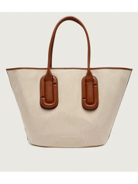 Marc Jacobs Geantă shopper Babe Tote In Canvas cu adaos de piele bej