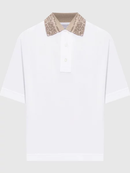 Поло з паєтками Brunello Cucinelli біле