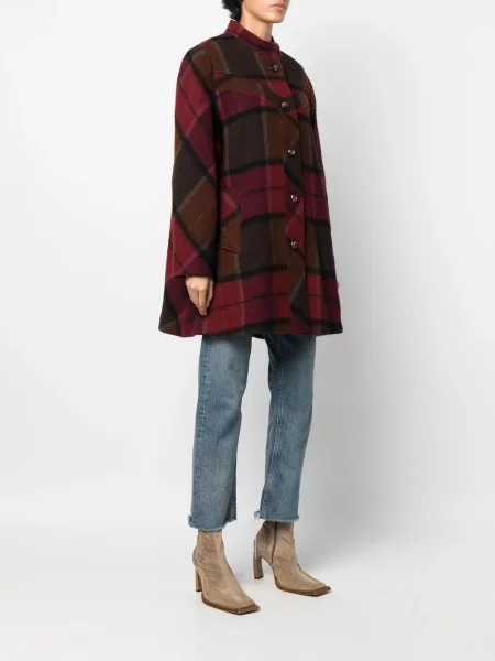 Vlněný kostkovaný retro kabát A.n.g.e.l.o. Vintage Cult červený