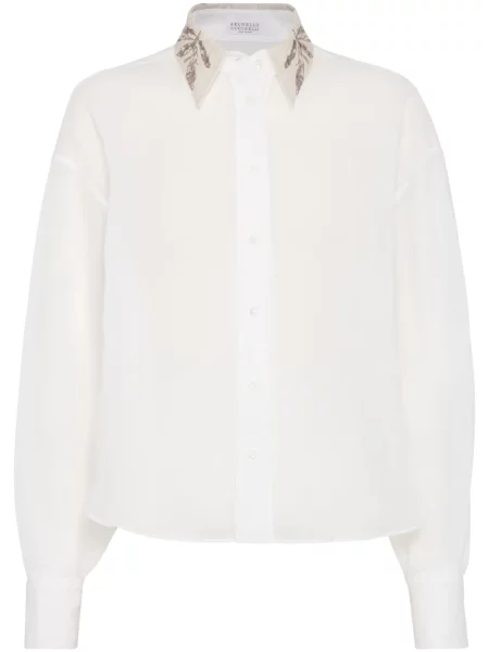 Cămașă Brunello Cucinelli cu broderie alb