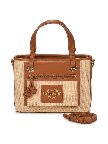Geantă Love Moschino de paie bej