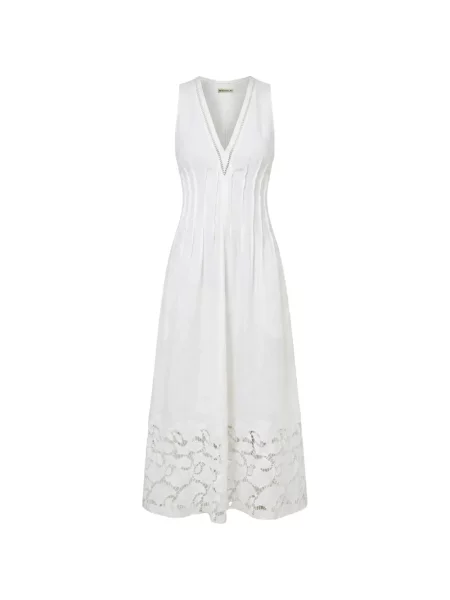 Rochie midi Nicholas cu broderie fără mâneci alb
