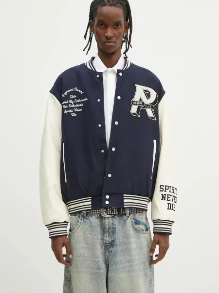 Vunena bomber jakna Represent Owners Club Varsity Jacket tamno za prijelazno razdoblje oversize plava