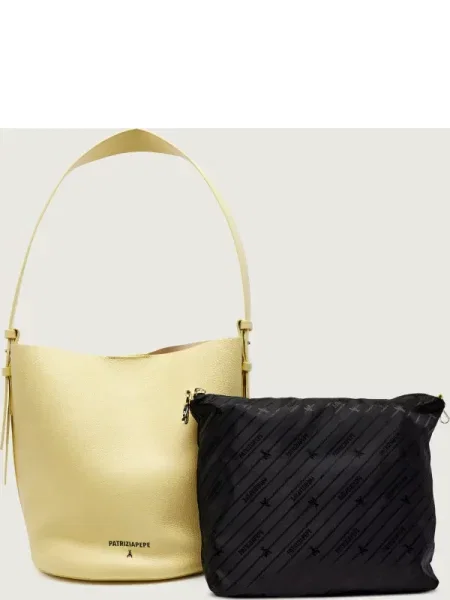 Patrizia Pepe De piele geantă tip sac + borsetă galben