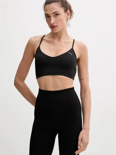 Спортен сутиен Puma Move зелено с изчистен дизайн черно