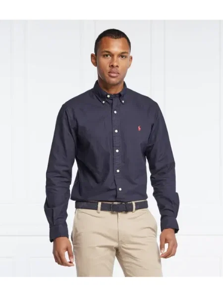 Cămașă Polo Ralph Lauren cu guler nasturi din țesătură twill albastru