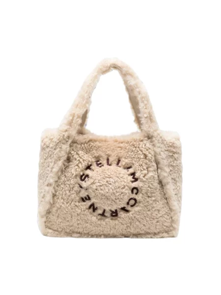 Shopperka Stella Mccartney z logo skórzana beżowa