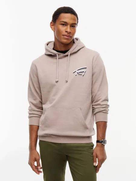 Tommy Jeans Mikina NYC sivobéžová / čierna biela