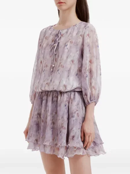 Rochie mini B+ab cu model floral cu imagine violet