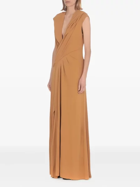 Rochie maxi Alberta Ferretti drapată de costum maro