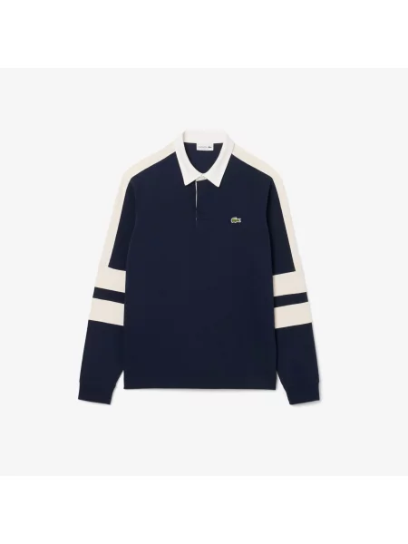 Lacoste Koszulka Rugby Z Kołnierzykiem Polo Z Długim Rękawem Z Blokadą Koloru Classic Fit granatowa