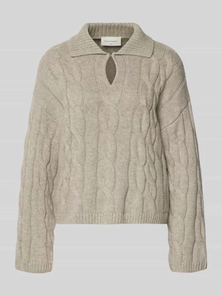 Sweter z dzianiny ze ściegiem warkoczowym model ‘Pavana Peony’ Msch Copenhagen beżowy