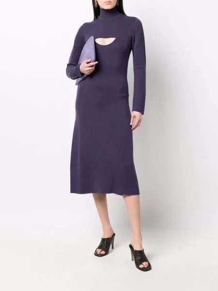Rochie midi Ferragamo de lână până la genunchi de costum violet