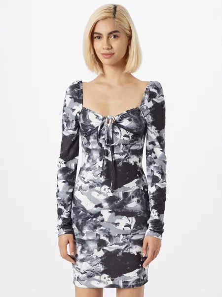 Nasty Gal Ruha szürke / fekete fehér
