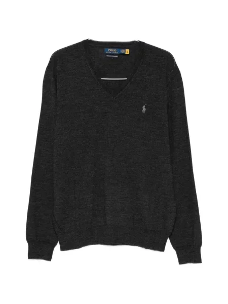 Πουλόβερ Polo Ralph Lauren με κέντημα με λαιμόκοψη v γκρι