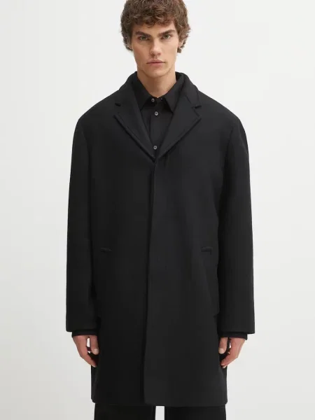 Maison Kitsuné palton de lână Tailored negru