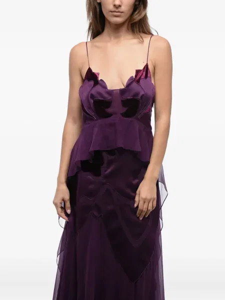 Rochie Alberta Ferretti de catifea cu volane violet