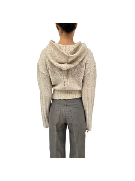 Sweter Rick Owens z kaszmiru z kapturem o skróconej długości beżowy