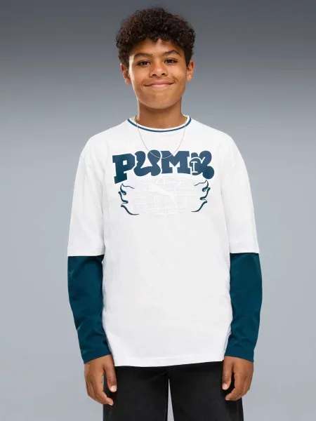 Дитячий Лонгслів PUMA комбінований верх білий