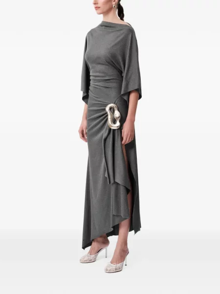 Rochie midi Concepto cu cataramă asimetrică drapată gri