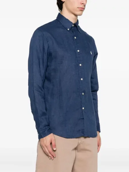 Długa koszula Polo Ralph Lauren w jodełkę jednorzędowa niebieska