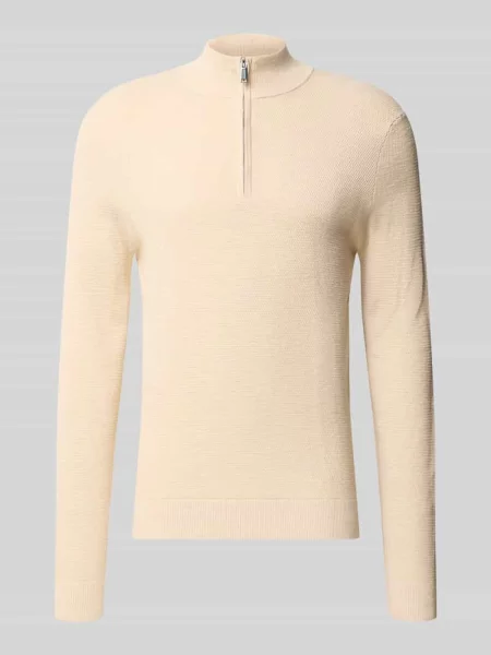 Sweter z dzianiny o kroju slim fit z mieszanki bawełny z kołnierzem zapinanym Profuomo biały