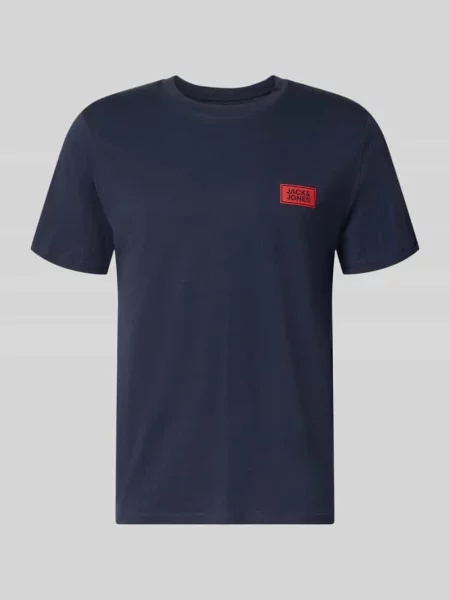 T-shirt o kroju regular fit z czystej bawełny z detal z logo Jack & Jones granatowa