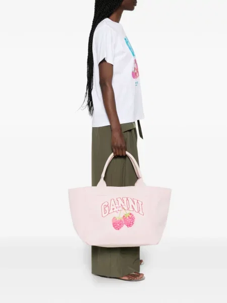 Geantă shopper Ganni cu imagine roz