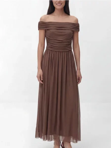 Reserved Rochie midi cu drapaj cafeniu