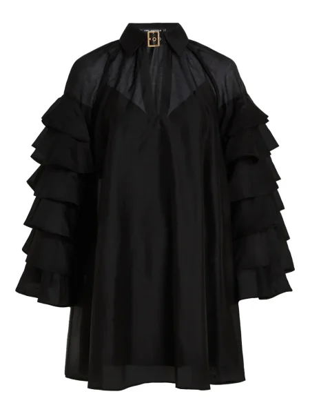 Rochie mini Karl Lagerfeld cu volane cu cataramă de costum negru
