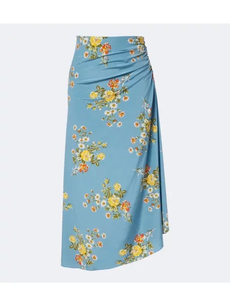 Fustă midi Veronica Beard de mătase cu model floral cu volane albastru